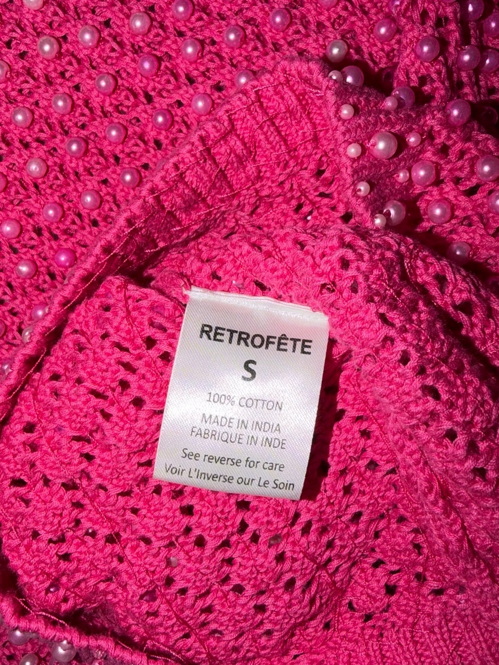 NWT Retrofete Rocco Pink Embellished Mini Dress Small New Crochet - Picture 5 of 6